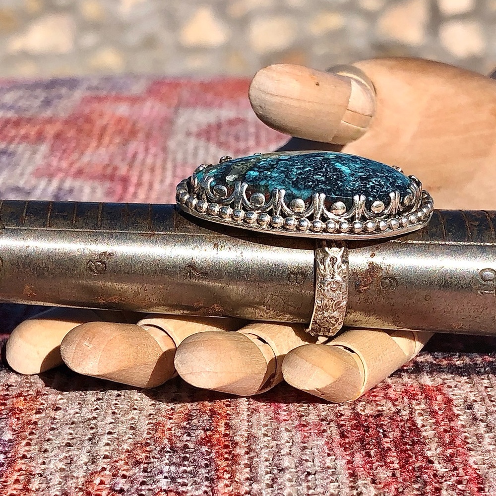 Inlaid Turquoise Handcrafted Southwestern Sterling Silver Ring - Picture 6 of 13